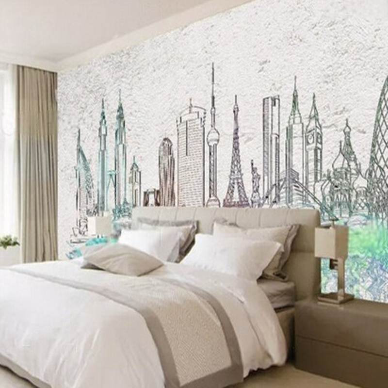 Modern watercolor city silhoue - Commercial Wallpaper Printing ulasan dan harga